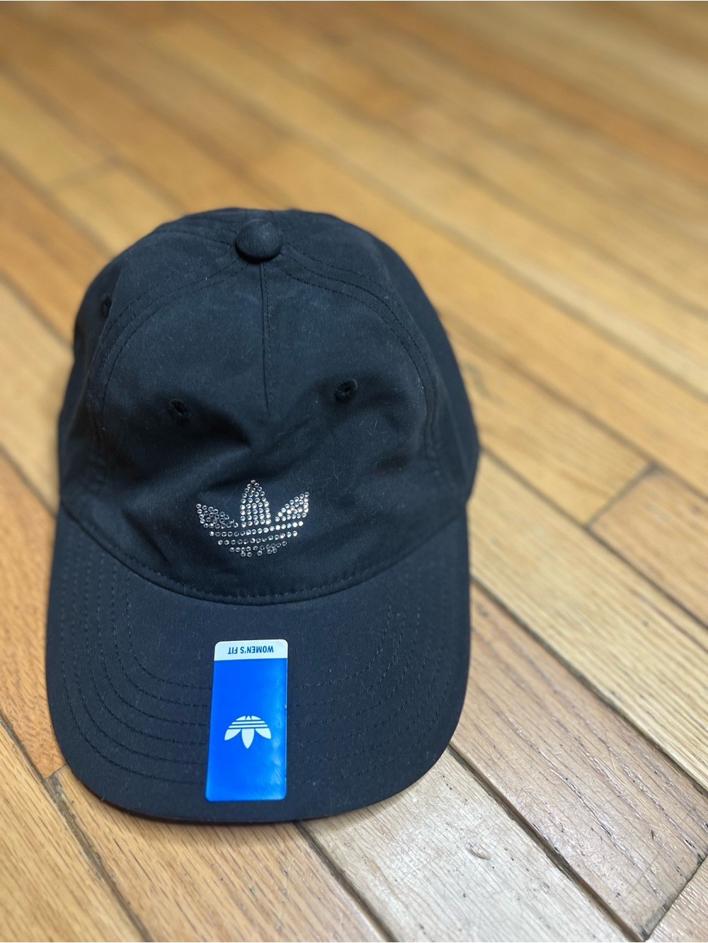 adidas Women’s Fit Black Rhinestone bling Trefoil Logo Adjustable Baseball Cap